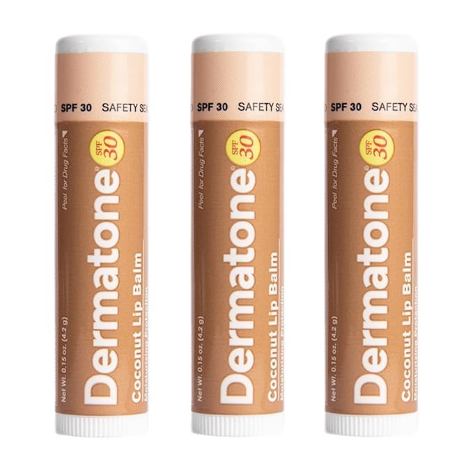 Dermatone Coconut Lip Balm SPF 30 | 3-pack Stocking Stuffer | Moisturizing & Medicated, Aloe & Vitamin E | Chapped and Cracked Lips (Coconut, 0.15oz)-Velvo Beauty