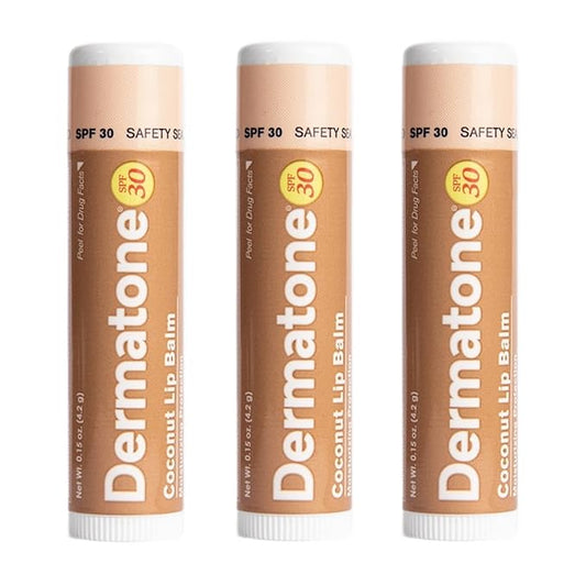Dermatone Coconut Lip Balm SPF 30 | 3-pack Stocking Stuffer | Moisturizing & Medicated, Aloe & Vitamin E | Chapped and Cracked Lips (Coconut, 0.15oz)-Velvo Beauty