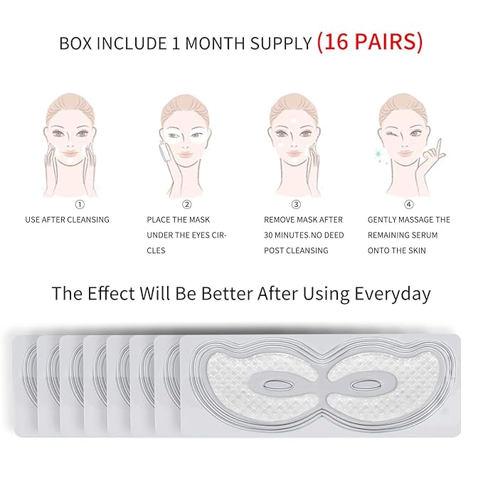 Hydro Collagen Eye Mask Crystal Eye Patches Anti-Aging Under eye Pads Natural Eye Treatment for Wrinkles Dark Circles Bags Moisturize Puff Eye Spa-16 Pairs-Velvo Beauty