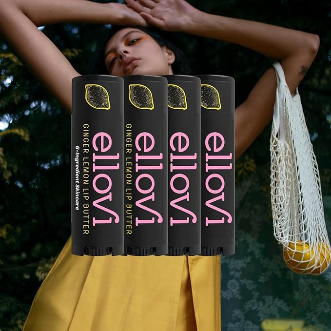 Natural Lip Butter Lip Balm - Ginger Lemon - Pure Enough to Eat - Made With Just 6 Vegan Ingredients - 100% Natural & Organic Moisturizing Lip Care for All Day Hydration (4-Pack)-Velvo Beauty