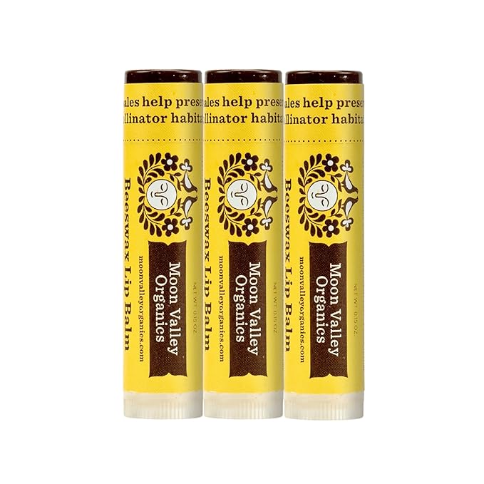 Moon Valley Organics Beeswax Lip Balm for Moisturizing Lips and Cuticles (SWEET HONEY, 3-Pack)-Velvo Beauty