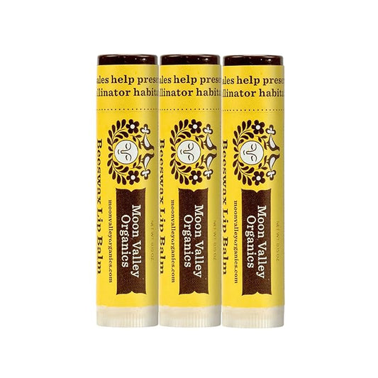 Moon Valley Organics Beeswax Lip Balm for Moisturizing Lips and Cuticles (SWEET HONEY, 3-Pack)-Velvo Beauty