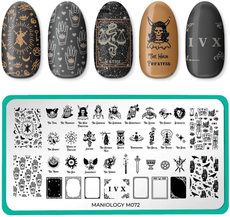 Maniology Sorcery and Spells Nail Stamping Plate Set, Halloween Plates Bundle, Sorcery Wizards Spirit Speaks Ouija Board Tarot Cards Manicure-Velvo Beauty