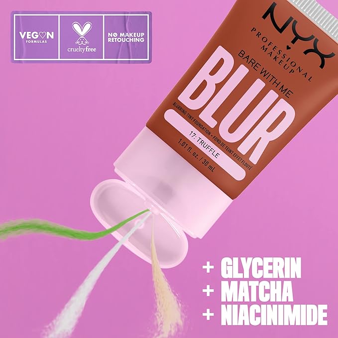 NYX PROFESSIONAL MAKEUP Bare With Me Blur Skin Tint Foundation Make Up with Matcha, Glycerin & Niacinamide - Truffle-Velvo Beauty