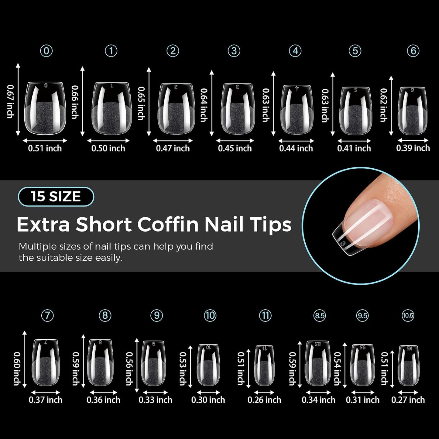 TOMICCA Extra Short Coffin Nail Tips Acrylic Nails 240Pcs Acrylic Nail Kit Pre-shape Full Cover Clear Nails For Nail Extension Home DIY Salon 15 Sizes Gel Nails-Velvo Beauty