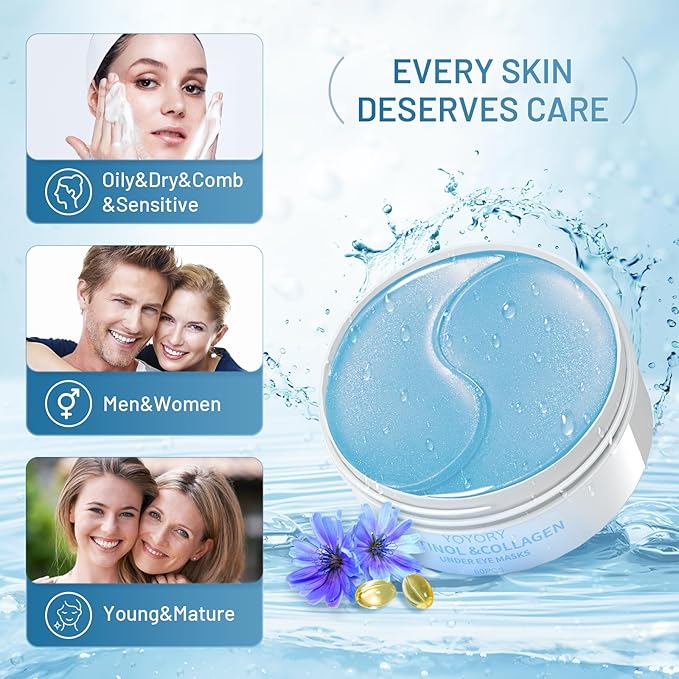 Under Eye Masks Patches - Hyaluronic Acid Collagen for Dark Circles,Eye bags, Fine Lines,puffiness Smoothing Skin Care Treatment Hydrating for Women and Men, (60 Pcs) Blue-Velvo Beauty