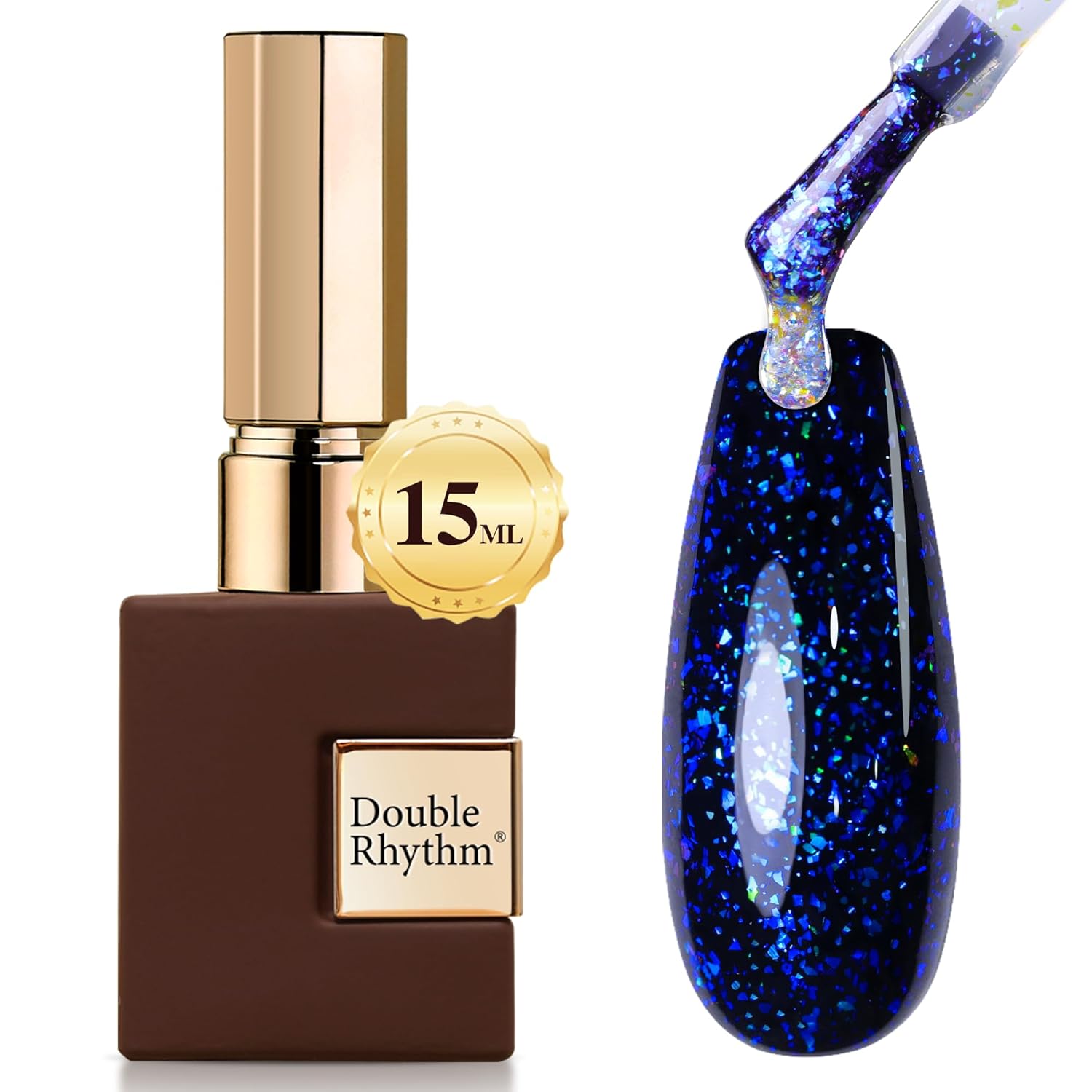 Double Rhythm 15ML No Wipe Gel Top Coat Base Coat Iridescent Glitter Shimmer 2 in 1 Nail Polish Soak Off Manicure DIY Home Salon (AURORA TOP COAT 5)-Velvo Beauty