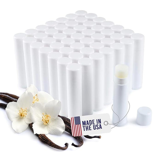 Lip Balm Bulk Unlabeled - Made in USA Bulk Chapstick - Natural Ingredients Vitamin E Shea Butter - Custom Chapstick Bulk For Party & Wedding Favors (50 Count, Vanilla)-Velvo Beauty