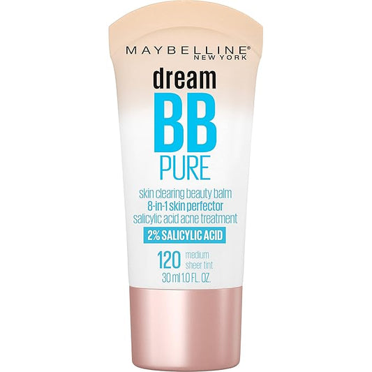 Maybelline Dream Pure Skin Clearing BB Cream, 8-in-1 Skin Perfecting Beauty Balm With 2% Salicylic Acid, Sheer Tint Coverage, Oil-Free, Medium, 1 Count-Velvo Beauty