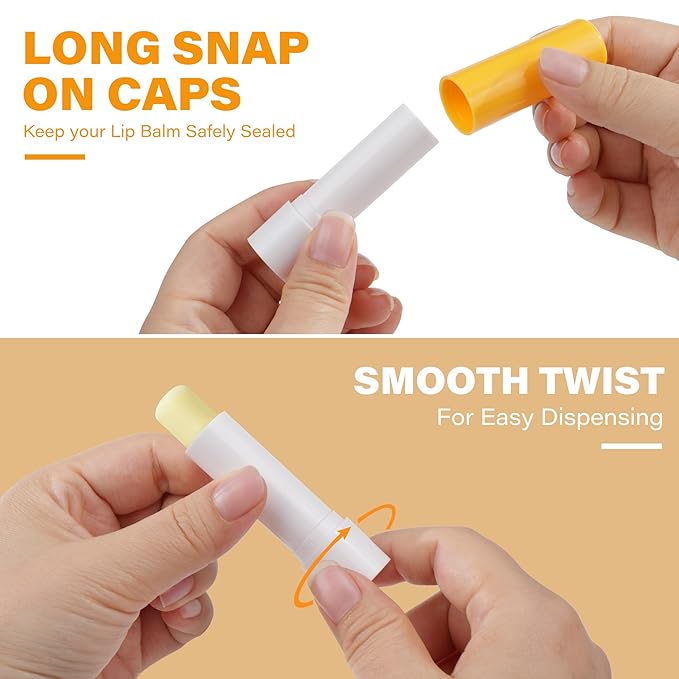 LotFancy Lip Balm Tubes Empty, 28Pcs 4.5ml Lip Balm Container Tubes with Yellow Caps, BPA Free & Leak Free, Refillable-Velvo Beauty