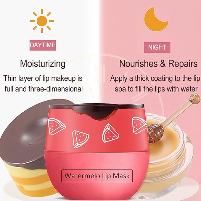 2 PCS Bee Lip Balm Honey Pot,Watermelon&Strawberry Lip Sleeping Mask Hydrating Prevention Dry and Cracked Lip Scrubs Exfoliator Lip Care,Lip Mask Overnight Reduces Lip Lines-Velvo Beauty