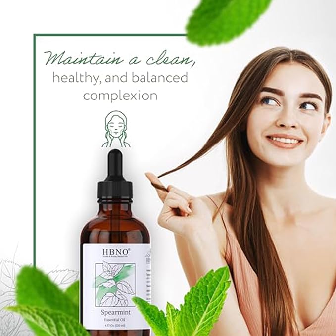 HBNO Spearmint Essential Oil - Huge 4 oz (120ml) Value Size - Natural Spearmint Oil - Perfect for Cleaning, Aromatherapy, DIY, Soap & Diffuser -Velvo Beauty