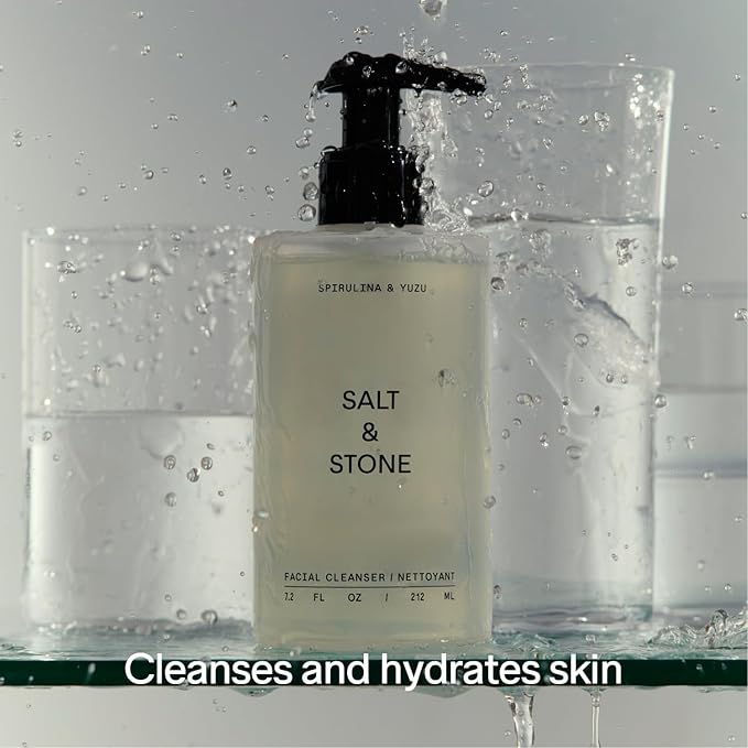 Salt & Stone Facial Cleanser for Women & Men, Spirulina & Yuzu Gentle Facial Wash with Hyaluronic Acid, Squalane, For All Skin Types, Vegan, Cruelty Free, 7.2 oz-Velvo Beauty