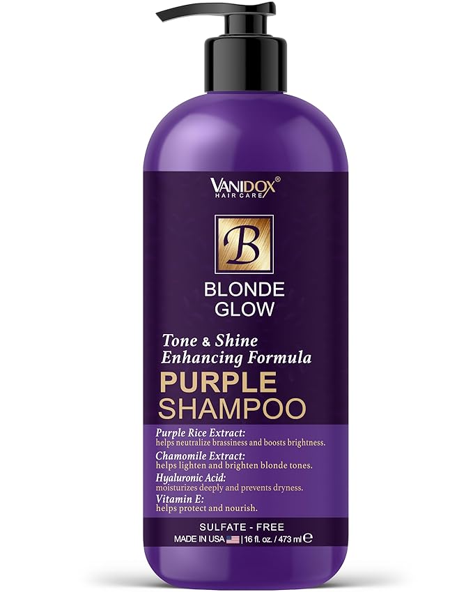 Sulfate Free Brass Toning Purple Shampoo for Blondes, Brown Highlighted, or Bleached Hair, Infused with Purple Rice Extract, Hyaluronic Acid, Vitamin E, and Chamomile Extract (16 fl oz)-Velvo Beauty
