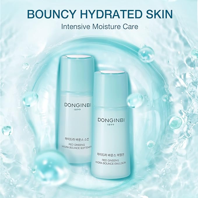 DONGINBI Red Ginseng Hydra Bounce Cream Fresh Travel Kit - Hydrating and Nourishing Skincare Set- Hydra Bounce Softener 15ml, Emulsion 15ml, Cream 7ml-Velvo Beauty