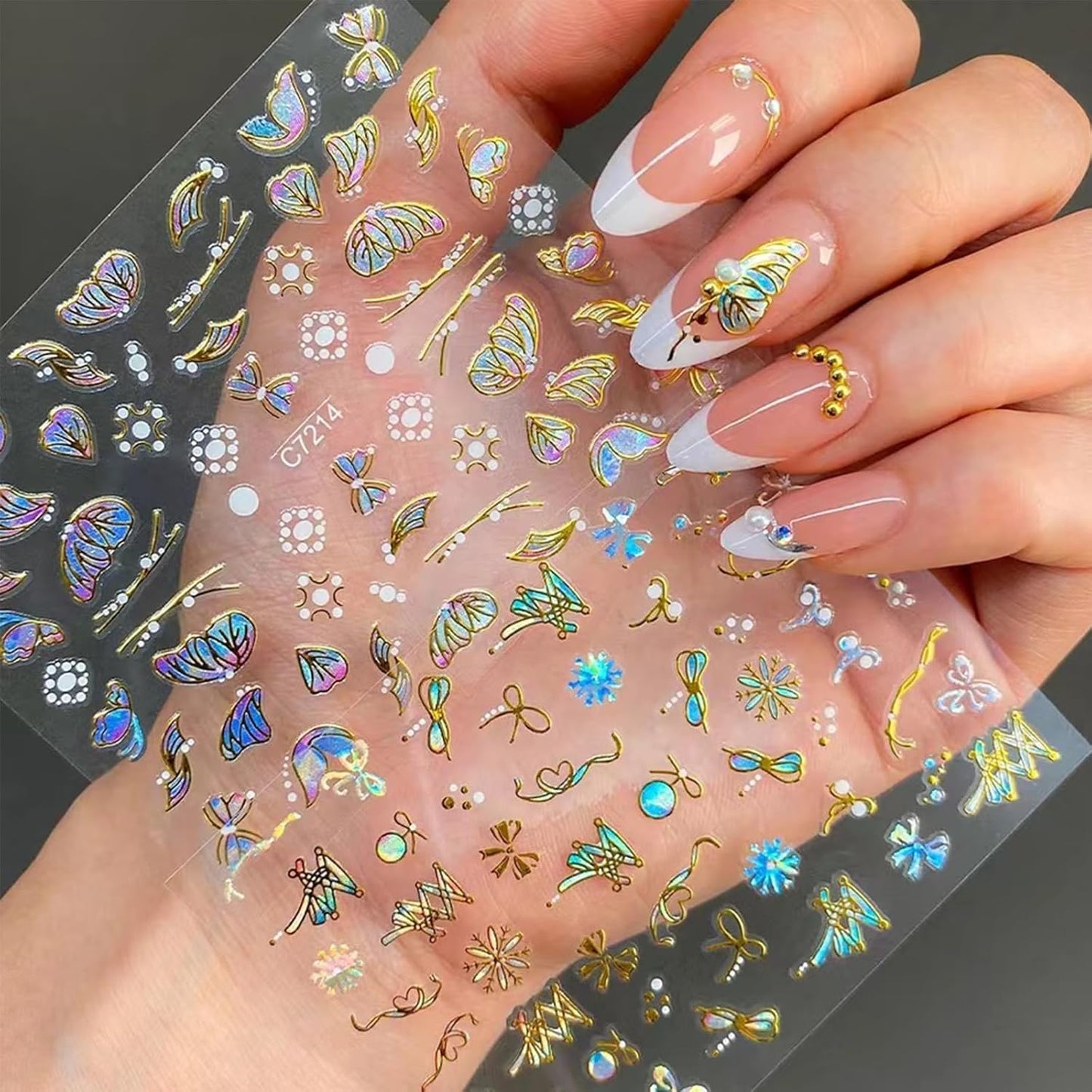 20 Sheets Butterfly Nail Stickers Y2k Gold 3D Self Adhesive Shiny Butterflies Nail Art Charms Decals Heart Nails Supplies Decoration Accessories (ST-GB)-Velvo Beauty