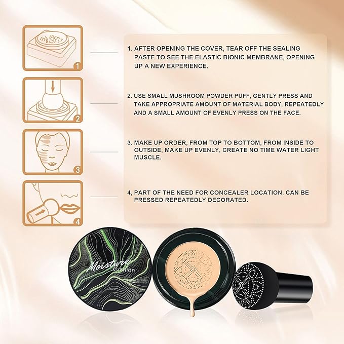 OETUIOW Mushroom Head Air Cushion CC Cream - BB Cream Face Makeup Foundation for Mature Skin Moisturizing Concealer Brighten Long-Lasting, Even Skin Tone for All Skin Types, Natural Color-Velvo Beauty