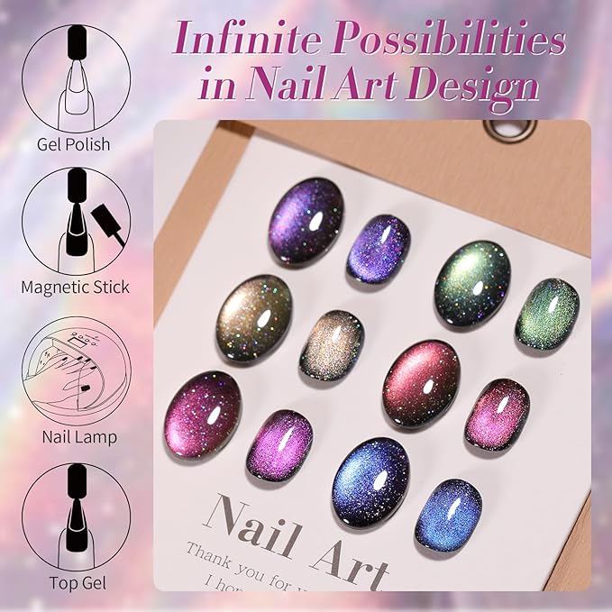 Born Pretty 9D Magnetic Gel Nail Polish Reflective Glitter Gel Polish Holographic Colorful Cat Magnetic Gel Polish Set 7ML 6PCS-Velvo Beauty