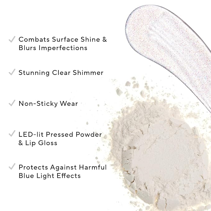 Mirabella Glow Duo, LED Lit Lip Gloss & Hyaluronic Pressed Powder Gift Set - Universal Pressed Powder with LED Light & Mirror - Talc-Free, Paraben & Gluten Free-Velvo Beauty