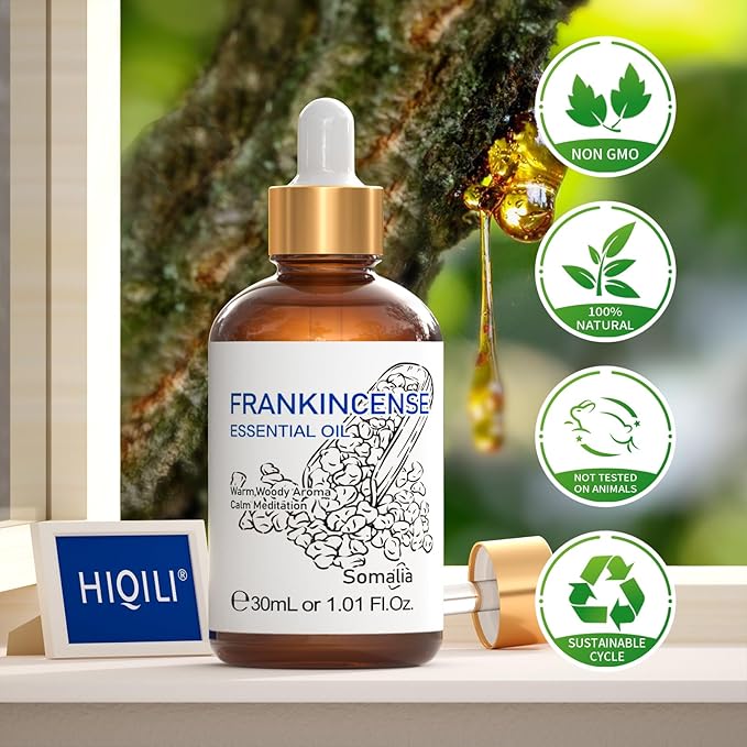 HIQILI 30ML Frankincense Essential Oil, Relaxing, Skin Care, Camp Atmosphere Creation, Can be Added to Body Lotions, Creams, Aromatherapy Use - 1 Fl Oz-Velvo Beauty