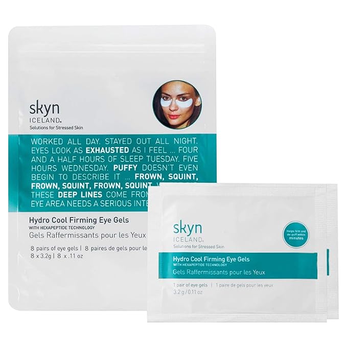 skyn ICELAND Hydro Cool Firming Under Eye Patches, Instant Cooling for Puffy, Tired Eyes with Peptides and Coenzyme Q10, 10 Minute Treatment, Vegan, All Skin Types, 8 Pairs-Velvo Beauty