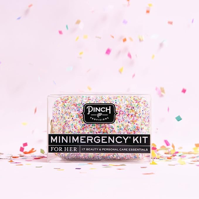 Pinch Provisions Funfetti Minimergency Kit, includes 17 Travel-Sized Cosmetic Essentials, Convenient for Purses, Emergency Beauty Accessories, Gifts for Holiday’s & Birthday’s-Velvo Beauty