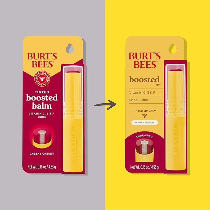 Burt’s Bees Back to School Gift Ideas, Tinted Boosted Balm, Cheeky Cherry, Hydrating Tinted Lip Balm with Vitamin C, E, and F Core, 24 Hour Lip Moisturizer, 100% Natural Origin, 1 Count, 0.16oz-Velvo Beauty