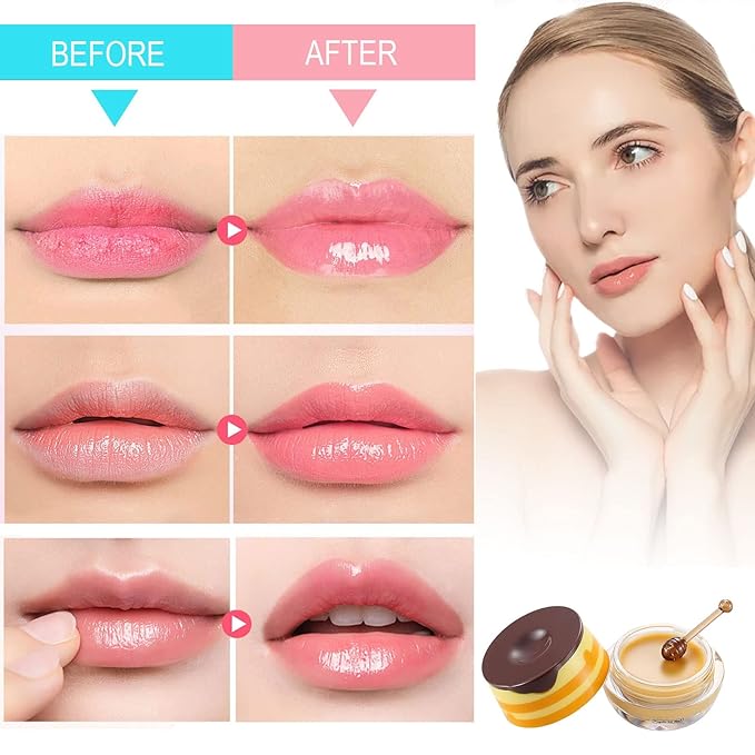 2 Pack Bee Lip Balm Honey Pot, Honey & Strawberry Lip Mask Propolis Lip Mask Moisturizing Hydrating Prevention Dry and Cracked Lip Scrubs Exfoliator (Honey+Strawberry)-Velvo Beauty