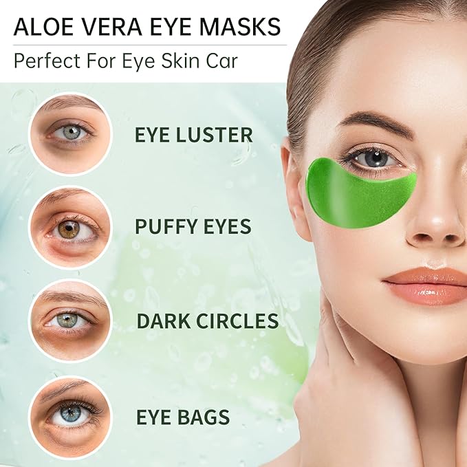 Aloe Vera Eye Masks - 60 Pcs - Reduce Puffy Eyes & Dark Circles, Firm & Improve Under Eye Skin, Pure Natural Extracts for Youthful Appearance & Reduction of Fine Lines and Wrinkles-Velvo Beauty