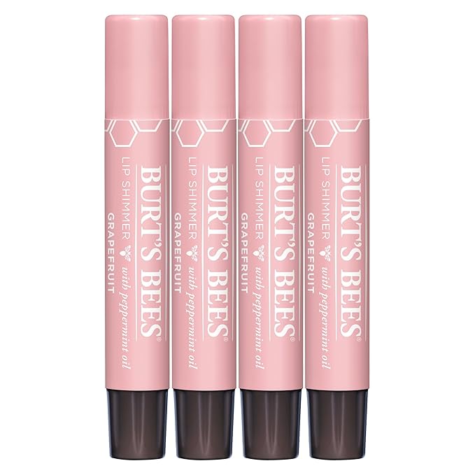 Burt's Bees Shimmer Lip Tint Set, Tinted Lip Balm Stick, Moisturizing for All Day Hydration with Natural Origin Glowy Pigmented Finish & Buildable Color, Grapefruit (4-Pack)-Velvo Beauty