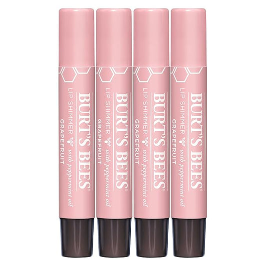 Burt's Bees Shimmer Lip Tint Set, Tinted Lip Balm Stick, Moisturizing for All Day Hydration with Natural Origin Glowy Pigmented Finish & Buildable Color, Grapefruit (4-Pack)-Velvo Beauty