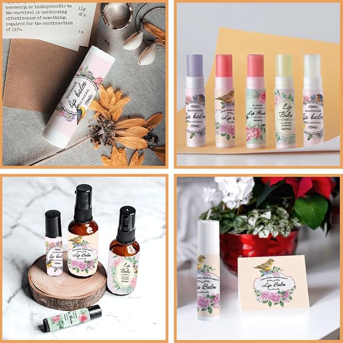 OLYCRAFT 100Pcs Self-Adhesive Lip Balm Tag Stickers 1.7x2.1 inch Waterproof Adhesive Label with Bird Patterns Rectangle Lipstick Tag Sticker for Lip Balm Container Tubes Lipstick Wrapping Decoration-Velvo Beauty