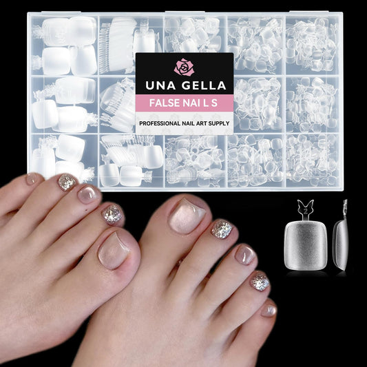 UNA GELLA Toe Nail Tips 504Pcs - Full Cover Matte Squavol Toe Nails Soft Gel Pre-file Gel Toe Nail Tips For Toe Nail Extensions Home DIY Nail Salon Soak Off 15 Sizes-Velvo Beauty