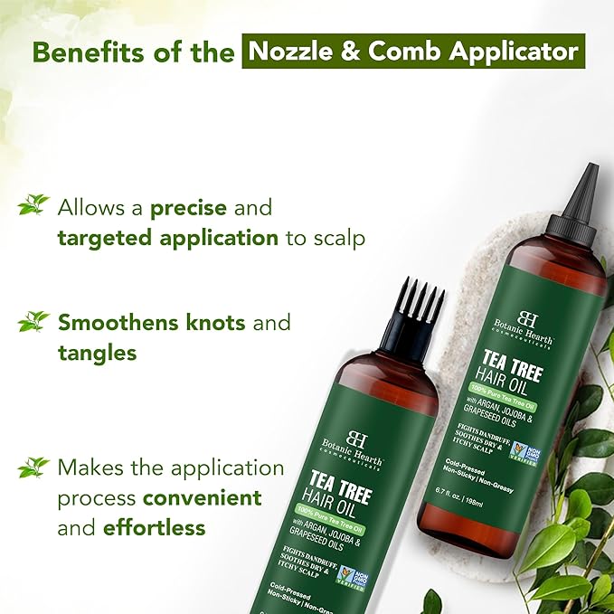 Botanic Hearth Tea Tree Oil For Hair (6.7 Fl Oz) | With Jojoba & Grapeseed Oils | Soothes Itchy Scalp & Fights Dandruff | Non Gmo Verified-Velvo Beauty