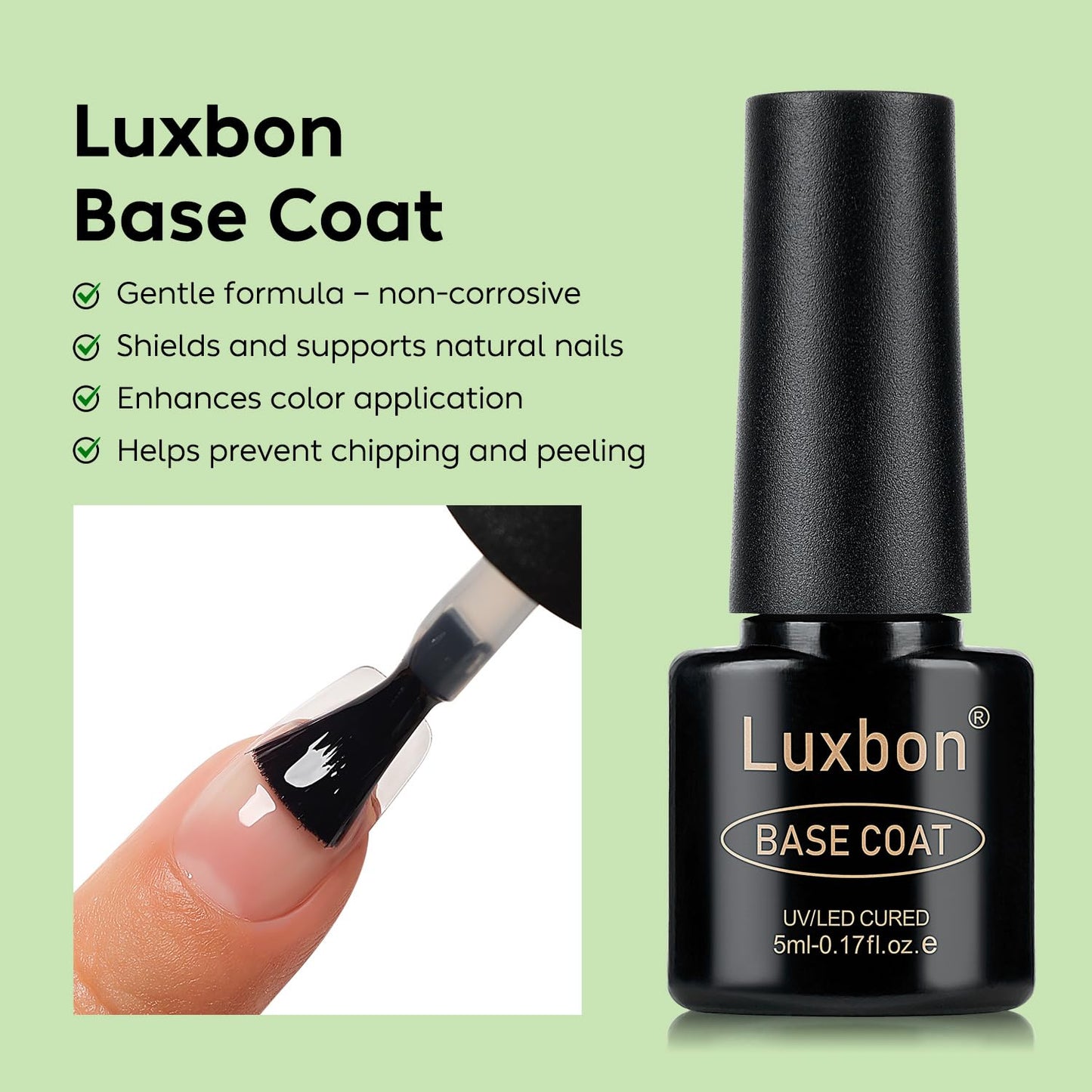 Luxbon 6 Pcs 5ml No Wipe Gel Top Coat and Base Coat Set - Cuticle Oil, Nail Primer Dehydrator, Matte Top Coat, Long Lasting, Shine Finish, UV LED Nail Lamp Soak Off Gel Base Top Coat Manicure-Velvo Beauty