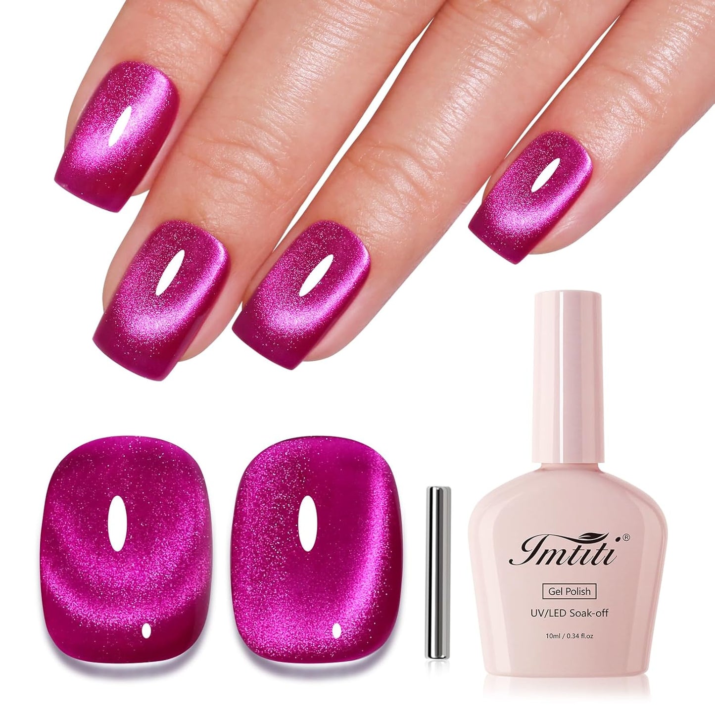 Imtiti Cat Eye Gel Nail Polish, Hot Pink Holographic Magnetic Crystal Nail Gel Polish With Magnet Glittery Galaxy Spring Summer Kit Soak Off UV Led 10ML-Velvo Beauty