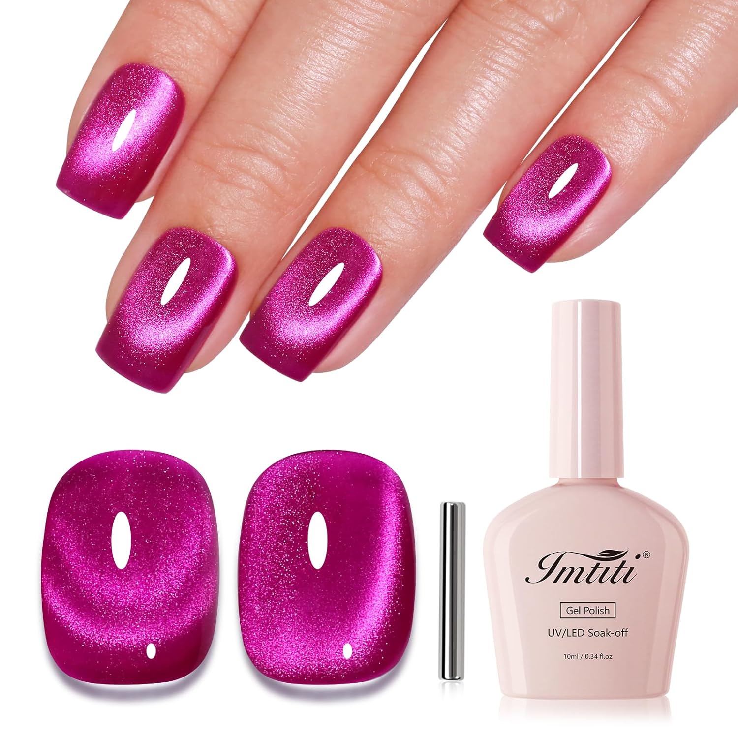 Imtiti Cat Eye Gel Nail Polish, Hot Pink Holographic Magnetic Crystal Nail Gel Polish With Magnet Glittery Galaxy Spring Summer Kit Soak Off UV Led 10ML-Velvo Beauty