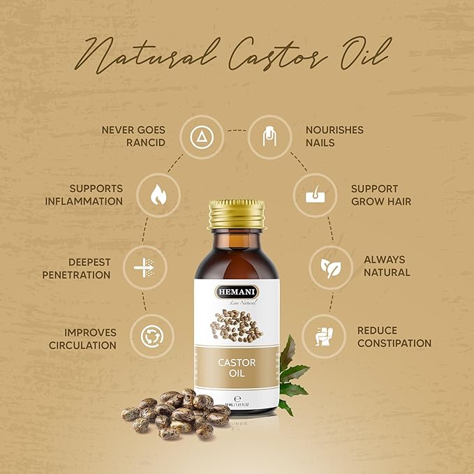 Hemani Castor Oil Ricinus communis - 30mL | Natural Skin & Hair Care, Pure Cold-Pressed Oil for Radiant Glow, Anti-Aging, Hydration & Wellness.-Velvo Beauty