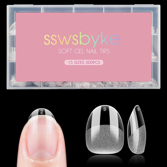Short Oval Round Nail Tips, SSWSBYKE 300pcs Gel Acrylic Nail Tips for Full Cover Pre-Shaped Fake Nails Tips Half Matte Press On Nails for Extension Home DIY Salon 15 Sizes-Velvo Beauty