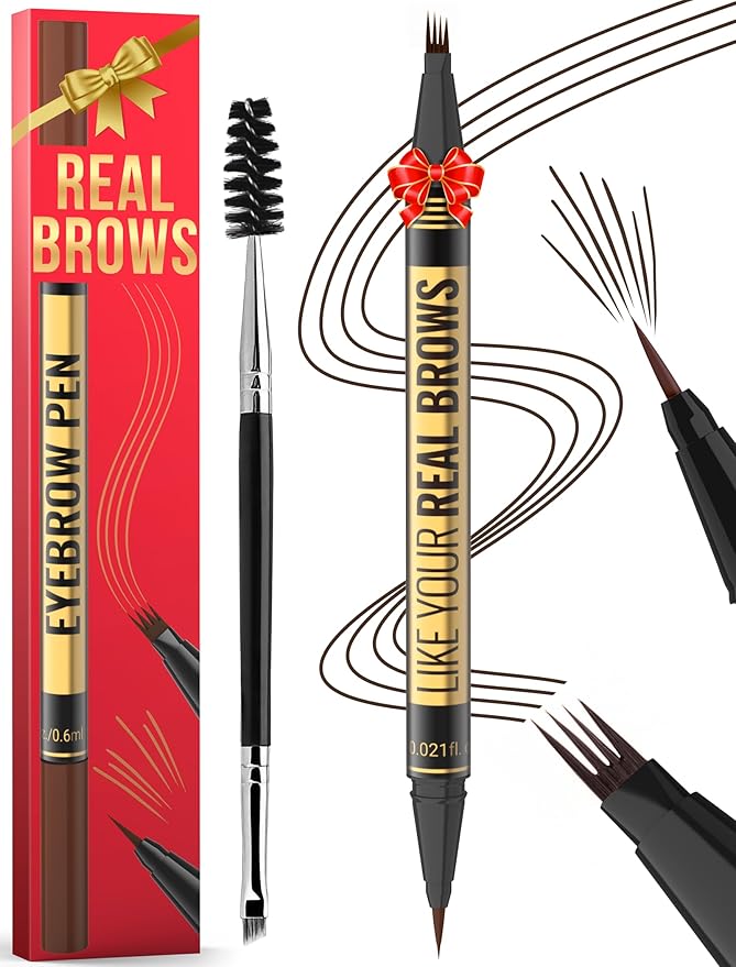 Eyebrow Pen - Microblading eyebrow pencil with Micro-Fork Tip & Precision Tip for Natural Brows, Eyebrow Pencils for Women, Dual-Ended Brow Brush, Waterproof, Dark Brown-Velvo Beauty
