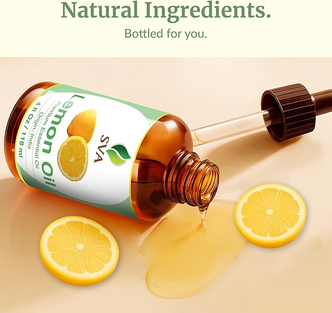 SVA Lemon Essential Oil – 4 Fl Oz – 100% Natural Lemon Oil - for Diffuser, Hair Care, Face, Skin Care, Aromatherapy, Scalp and Body Massage, Soap and Candle Making – with Dropper-Velvo Beauty