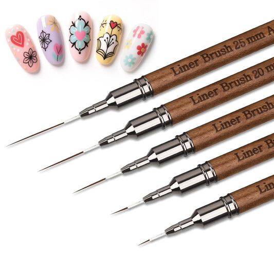 Artdone Wood Grain Nail Art Pens, Liner Brushes Set, 5PCS Brown Color Nail Tools For Long Lines, Thin Details, Fine Drawing, Liner Brush UV Gel Polish Painting Nail Design Sizes 5/12/13/20/25mm-Velvo Beauty