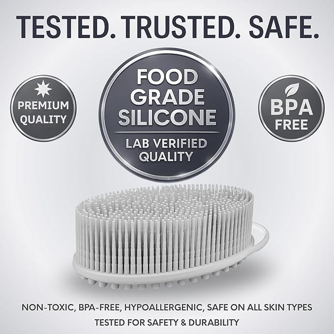 Avilana Silicone Body Scrubber – Gentle Shower Brush & Loofah Alternative- Food Grade & Lab Tested – Fast-Drying, Hygienic, BPA-Free Silicone Body Gentle Exfoliator (Light Gray, Massage)-Velvo Beauty