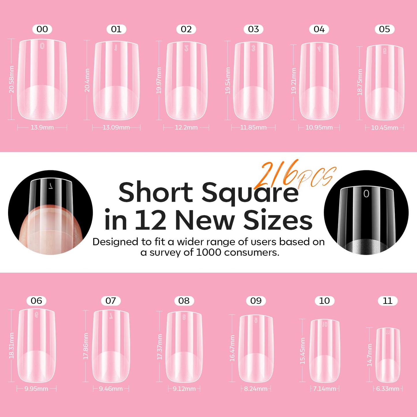 modelones Short Square Gel Nail Tips Kit, 9-in-One Nail Glue with Portable U V Lamp 216Pcs 12Sizes Pre-Etched Press ons Fake Acrylic Extension Kit DIY Salon Gift for Women-Velvo Beauty