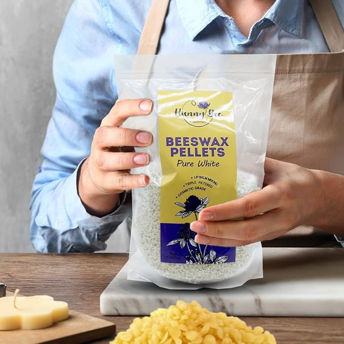 HUNNYBEE Beeswax Pellets 3LB, 100% Pure Bees Wax for DIY Candles, Skin, Body Cream, Face, and Hair Care, Lotions Deodorant, Lip Balm and Soap Making (Pure White, 3 lbs)-Velvo Beauty