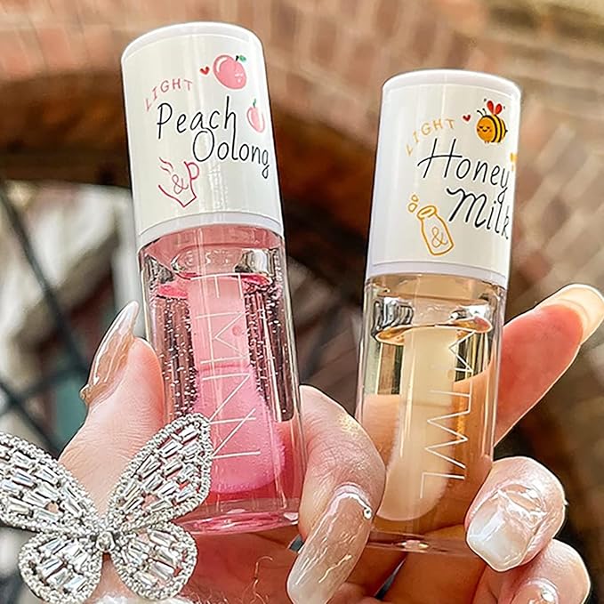 2Pcs Crystal Jelly Lip Oil Big Brush Head Moisturizing Lip Gloss Hydrating Tinted Lip Balm, Long Lasting & Nourishing Lip Glow Oil, Non-sticky Fresh Texture-Velvo Beauty