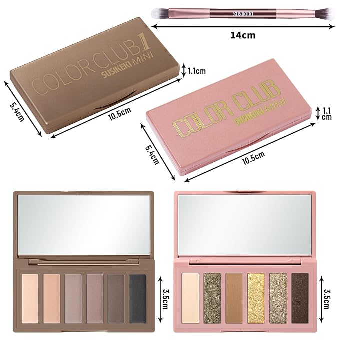2PCS 6 Colors Mini Naked Eyeshadow Palette Makeup with Brush Set Neutral Nude Eye Shadow Brown & Olive-colored Matte Shimmer Make Up Pallet with Mirror Highly Pigmented Travel Size Gift Kit-Velvo Beauty