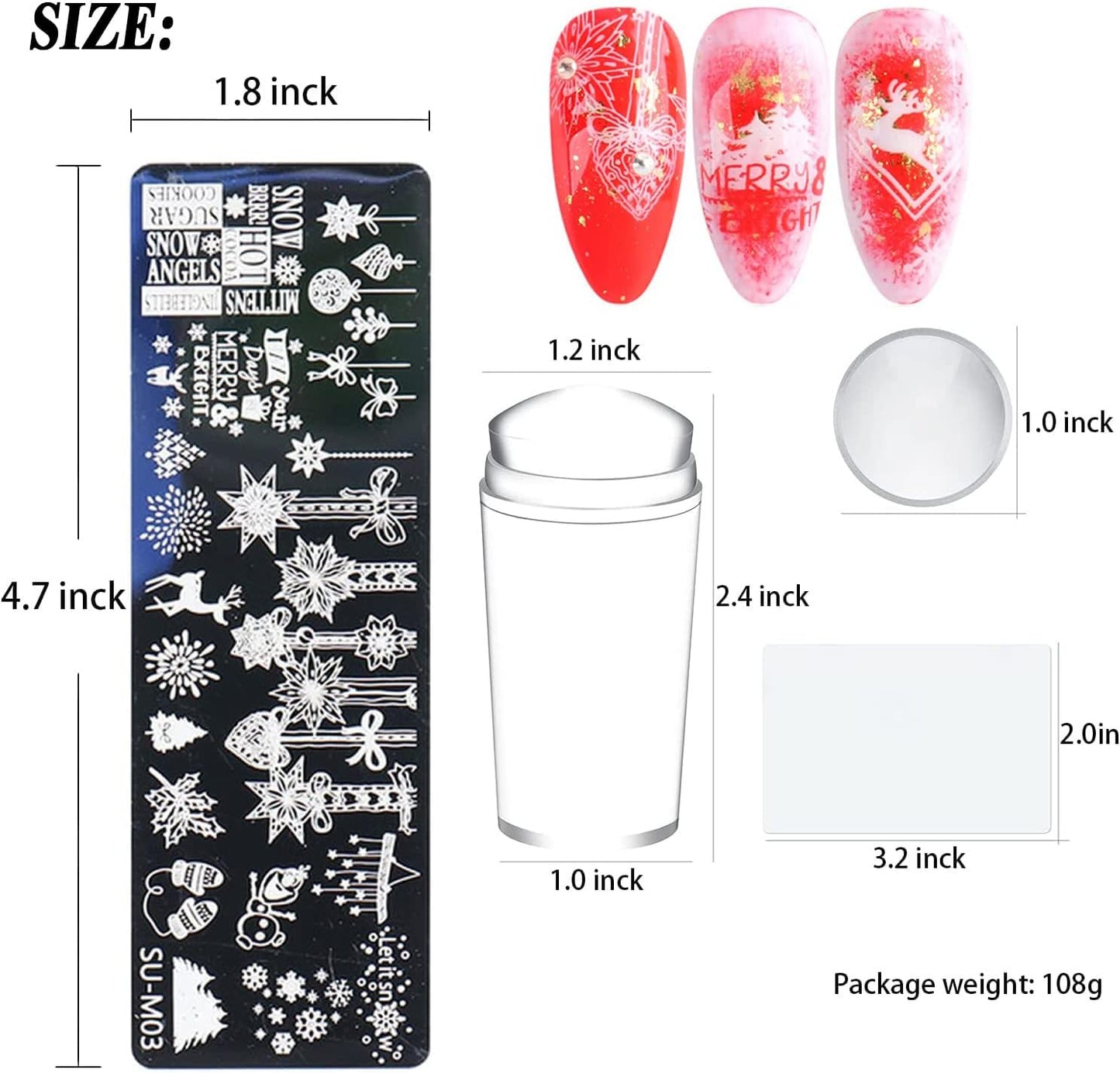 6Pcs Christmas Nail Stamp Template Kit 1 Silicone Stamper 1 Scraper Winter Snowflakes Nail Art Stamping Plates Xmas Snow Deer Bells Pine Tree Nail Stamping Image Stamp for Women Nail Art Supplies-Velvo Beauty