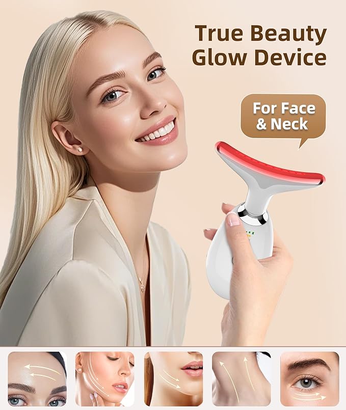 7 Color Face and Neck Massager Light Therapy, Red Light Based Facial Massager for Skin Care, Firming, Smoothing (White)-Velvo Beauty