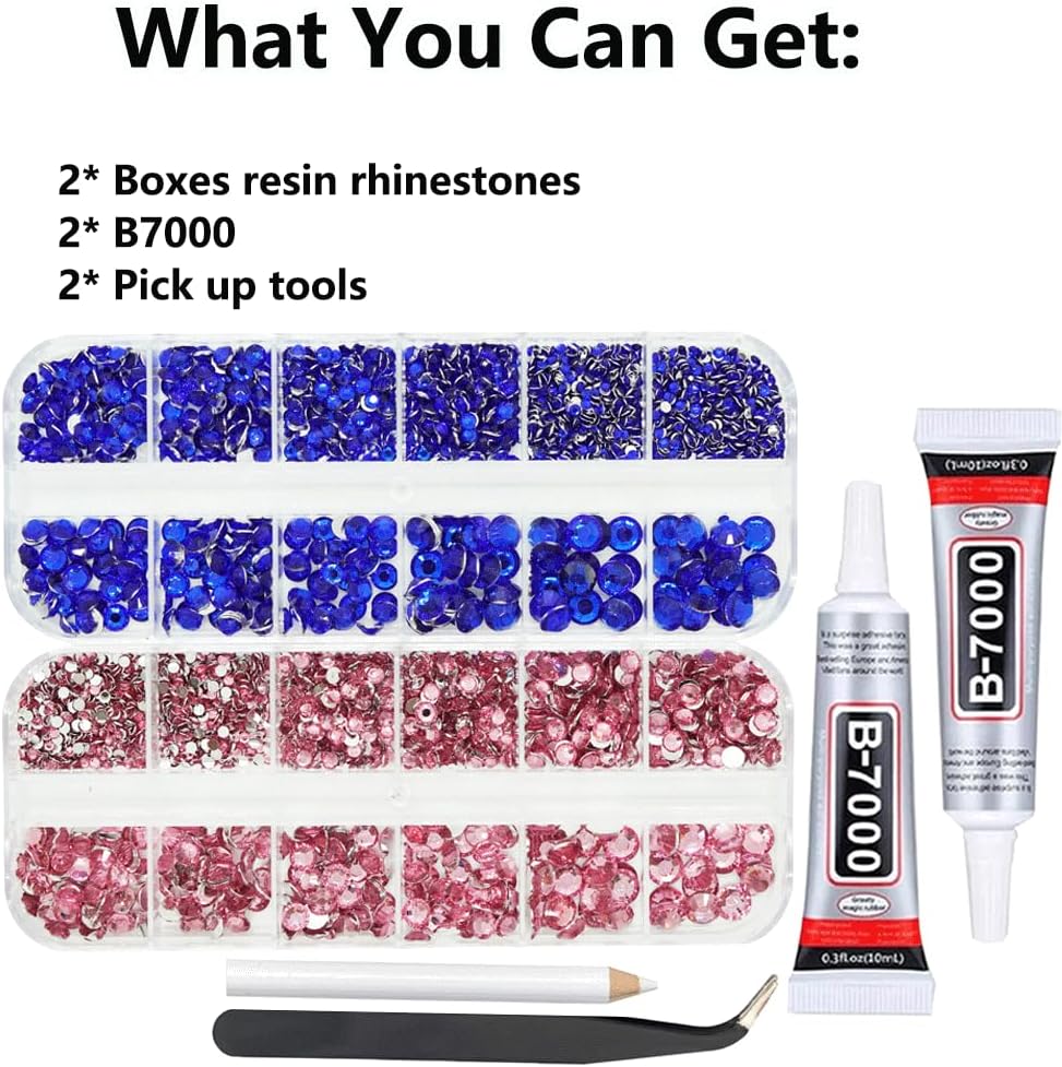 Rhinestones for Bedazzling with B7000 Glue, Pink and Navy Blue 2mm - 6mm (SS8-SS30) Non-Hotfix Flatback Dark Blue Diamonds Kit, Nail Crystals Gems Beads for Bedazzle Crafting, DIY Art Decoration-Velvo Beauty